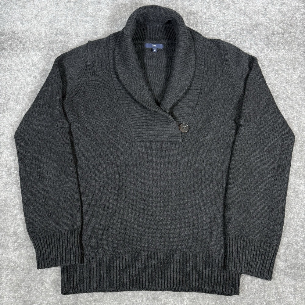 Gap‎ Pullover Sweater Women's XS Gray Shawl Collar Camel Hair Blend Roll Tab